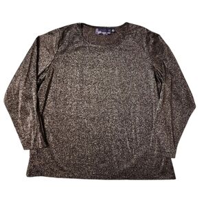Susan Graver Metallic Black Silver Long Sleeve Blouse Top Plus Size 1X Sparkle